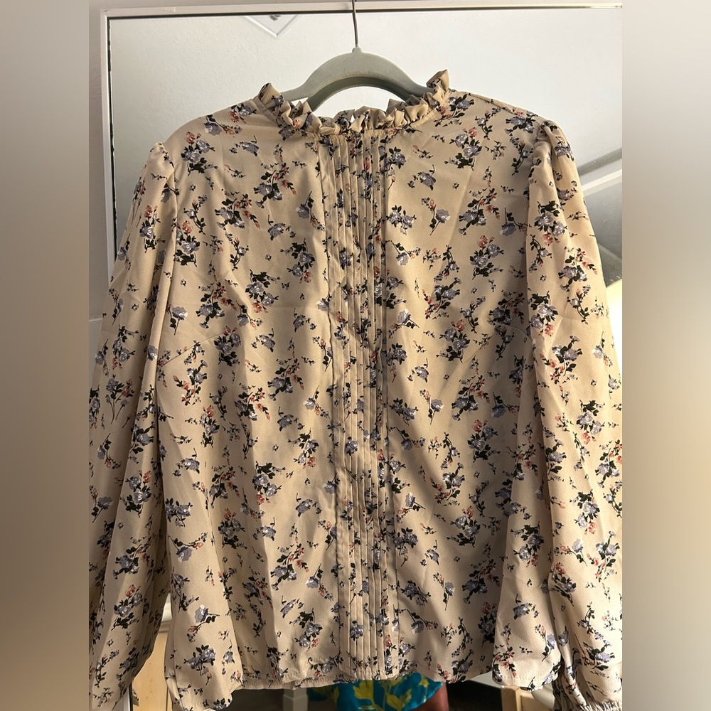 NEW Floerns Floral Print Long Sleeve High Neck Georgette Chiffon Blouse 2X